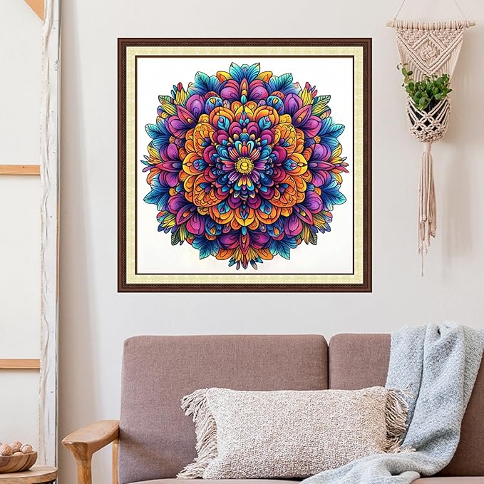 Joycasa Stamped Cross Stitch Kits for Beginners Full Range of Cross Stitching 11 CT Printed Cross Stitch Kit for Adults Cross-Stitch Patterns Needlepoint Kits-Magic Mandala 18x18 inchs