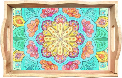EWJRNSF Diamond Art Kits for Adults Wooden Serving Trays with Handles, 5D Diamond Painting Big Gem Arts and Craft Gifts Trays Decor Gift Home Decor 7.8x11.8 Inches Mandala F