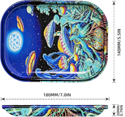 Small Metal Trays with PVC Soft Magnetic Lid Metal Tray with Lid Cover Small Cute Decorative Tray Ideal Storage for Home or on The Go, 7" x 5.5"