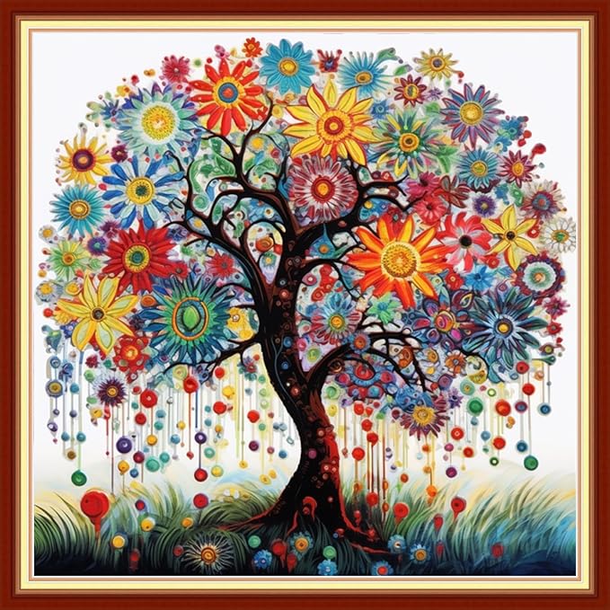 Redxing Stamped Cross Stitch Kits Embroidery kit for Beginners Adults Full Range of Embroidery Patterns Starter Kits DIY Printed Cross Stitch Kits Needlepoint Kits 11CT-Colorful Tree 18x18 inch