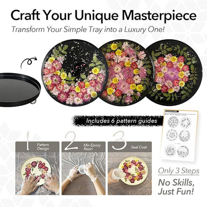 GooCare DIY Decorative Tray Craft Kit for Adult - Create Your Own Real Flower Tray with Epoxy Resin, Metal Tray for Vanity, Perfume, Key, Trinket Organizer, Table Decor (Beige, Basic)
