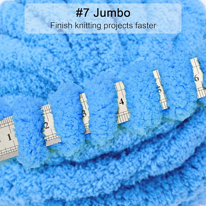 ERLYEEN Chenille Chunky Yarn Super Bulky Soft Thick Fluffy Jumbo Giant Washable Polyester Big Yarn DIY for Arm Knit Blanket Cushion Bed Sofa Home Decor,Denim Blue,0.55LB