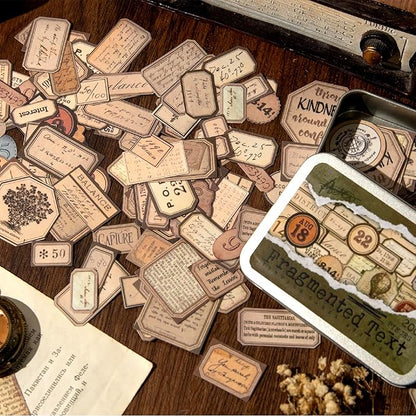 AuriicLeaf Vintage Fragmented Text Stickers, 400 PCS Washi Ephemera for Scrapbooking, Journaling, Crafting, DIY Projects, Diaries, and Art Supplies - 2 Iron Boxes Included