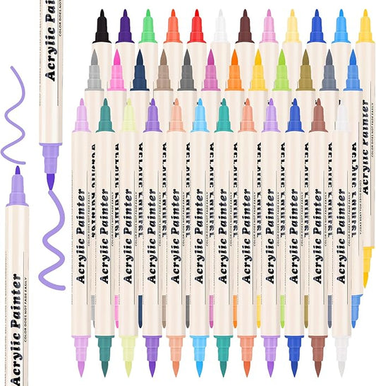 SZTCECDM 36 Colors Dual Tip Acrylic Paint Markers, Versatile Brush and Fine Tip Paint Pens for Wood, Canvas, Stone, Ceramic, Colors Markers for Artists, Craft Kits & Adult