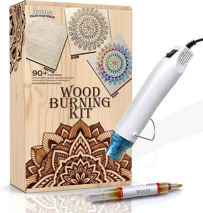 Xenolog Beginner-Friendly Wood Burning kit with Markers, Heat Gun, Wood Slices, Stencils, Pencil, Transfer Paper & plaques - Ideal Gift for Artists, DIY Lovers & Teens