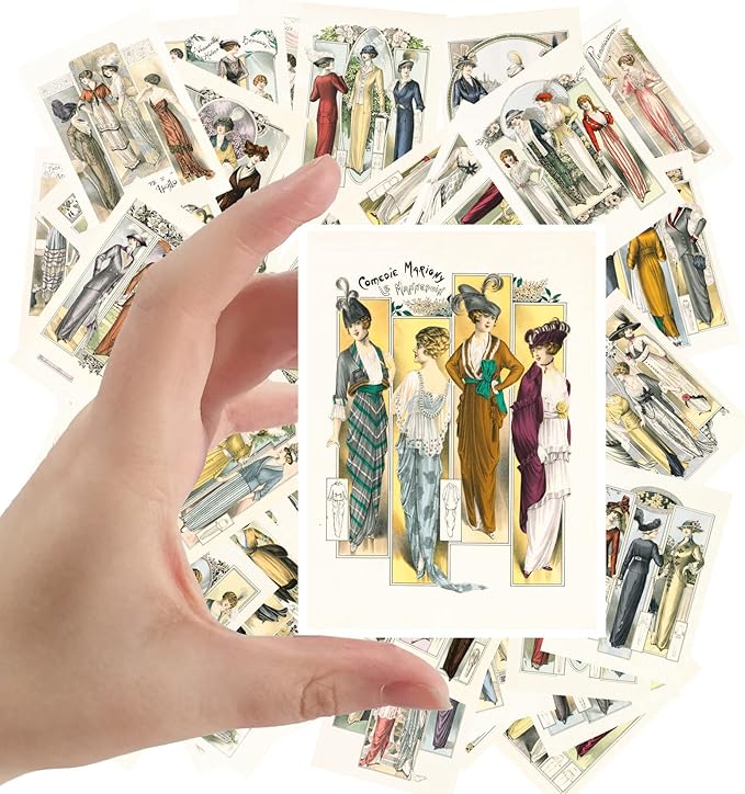Large Stickers (24 pcs 2.5"x3.5" Each) Beautiful 1900s Era Ladies in Gorgeous Party Dresses Vintage Postcards Retro Greeting Card Book Illustration Reprint