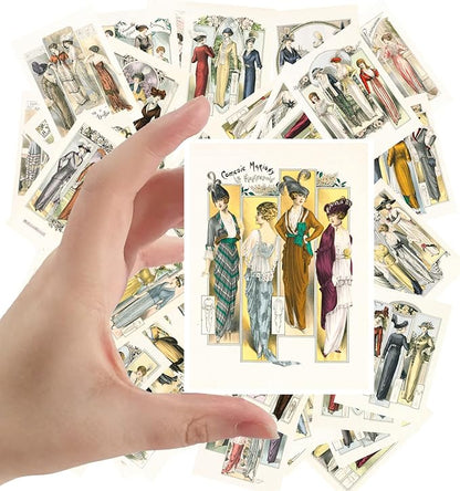 Large Stickers (24 pcs 2.5"x3.5" Each) Beautiful 1900s Era Ladies in Gorgeous Party Dresses Vintage Postcards Retro Greeting Card Book Illustration Reprint
