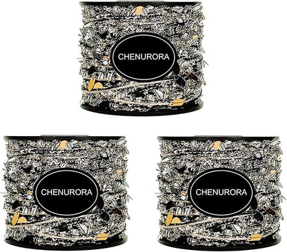 Hand-Blended Multifiber Multicolored Fancy Yarn with Sequins for Knitting Crocheting Crafts DIY, Set of 3 Rolls (Black & Gold)
