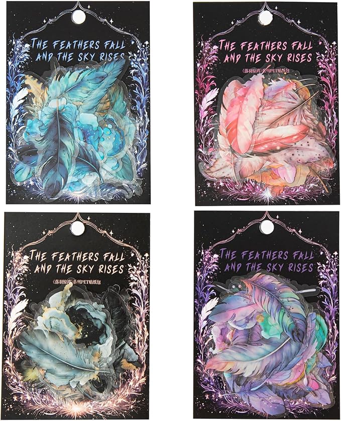 100 Pieces Vintage Fantasy Feather PET Stickers, Aesthetic Decorative Colorful Feather Stickers for Scrapbooking DIY Diary Junk Journal Handbook Album Decoration Journaling Scrapbooking Supplies