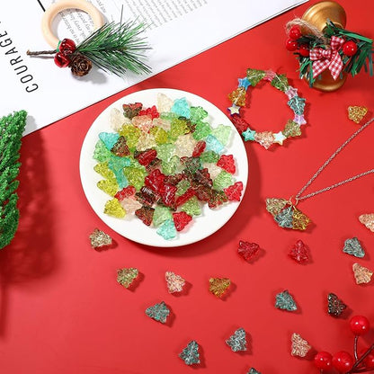 100Pcs Christmas Beads for Jewelry Making, 7 Colors Christmas Tree Bracelet Beads for DIY Jewelry Making Bracelet Necklace Holiday Crafts