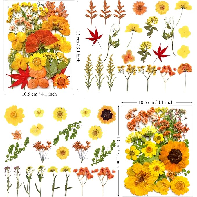 88Pcs Yellow Pressed Dried Flowers for Resin Molds, Real Natural Bulk Dry Floral Leaves for DIY Art Crafts, Epoxy Jewelry, Candle, Soap Making, Nails Decors