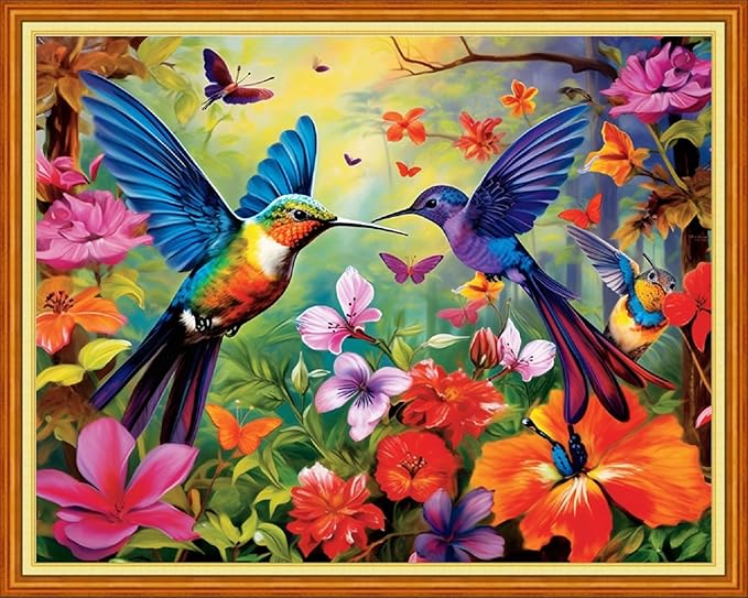 Dimensean Stamped Cross Stitch Kits Full Range of Embroidery Patterns Starter Kits for Beginners Adult DIY Cross Stitches Needlepoint Kits 11CT-Hummingbird Flowers 16x20 inch