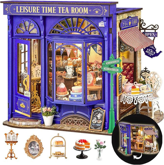 Rolife DIY Dollhouse Miniature House Kit 1:18 Edwardian Tea Room with Openable Facade, Diorama Building Model Kit Crafts for Adults Home Decor Creative Gift for Women Men