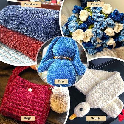 Velvet Chenille Yarn Pack – 6 Skeins × 100g Super Bulky (CYC #6) – Soft Velvet Chunky for Crocheting & Knitting, Fluffy Chenille Yarn for Blankets, Scarves & Crafts (Yellow)