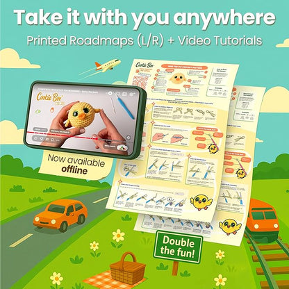 Cookie Box Crochet Kit for Beginners – Gift Set to Make Duck Daisy Amigurumi Plushie – Easy DIY Crochet & Knitting Starter Kit with Printed Instructions & Step-by-Step Video Tutorial