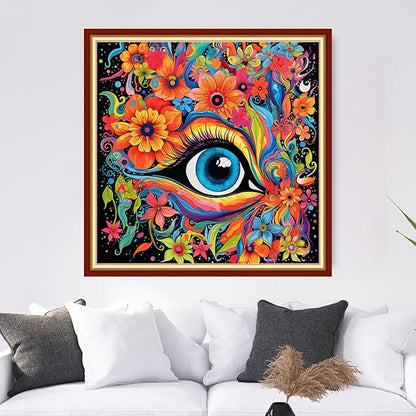 Dooxvey Cross Stitch Kits for Adults Stamped Full Range of Embroidery Starter Kits for Beginners 11CT Printed Cross Stitch Patterns Needlepoint Kits Stamped Crossstitch-Flower Eyes 18x18 inch
