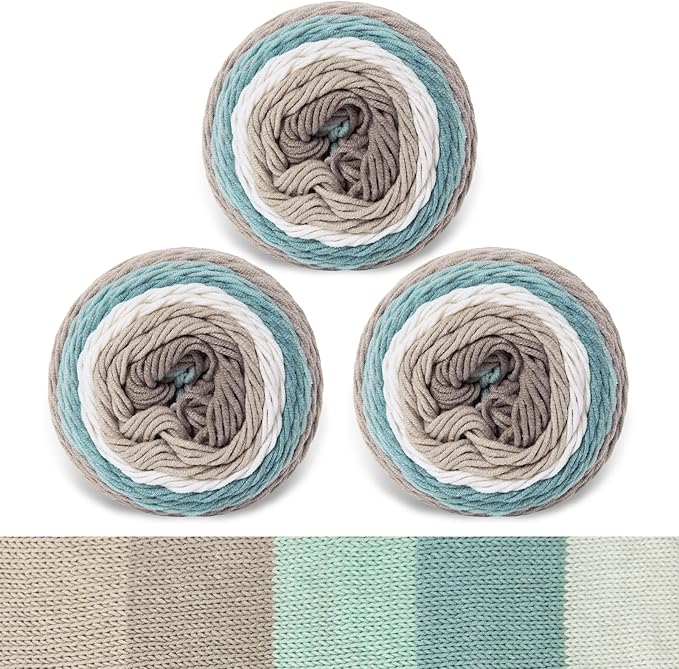 Franel Cotton Acrylic Yarn-45% Cotton 55% Acrylic, 3×100g, Earthy - Green Whisper: Gray, White, Light Blue - Green, Perfect for Crocheting Knitting Scarves Shawls Blankets Gradient Variegated Yarn