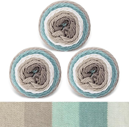 Franel Cotton Acrylic Yarn-45% Cotton 55% Acrylic, 3×100g, Earthy - Green Whisper: Gray, White, Light Blue - Green, Perfect for Crocheting Knitting Scarves Shawls Blankets Gradient Variegated Yarn