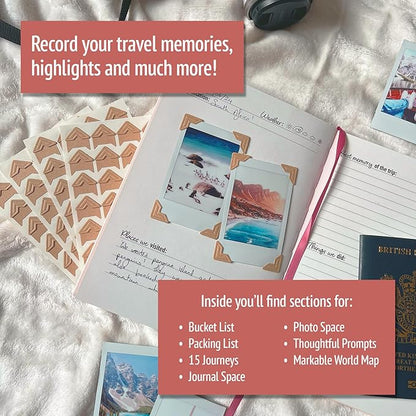 gateway22 Travel Journal Couples Edition - Travel Memory Book, Trip Diary, Photo Album - 136pgs, 15 Trips. Includes Photo Corner Stickers. In Gift Sleeve. Travel Gift for Women and Men - A5 Red