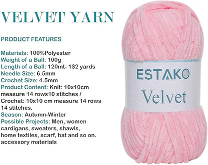 Estako Velvet Chenille Blanket amigurumi Yarn for Crocheting and Knitting Super Bulky 100 gr (132 yds) (1310 - Baby Pink)