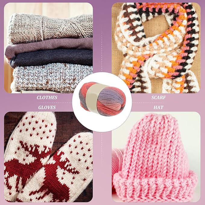 Gradient Multicolor Wool Yarn Soft Mid-Weight DIY Knitting Supplies for Sweaters Scarves Hats and Blankets Hand-Dyed Wool Craft
