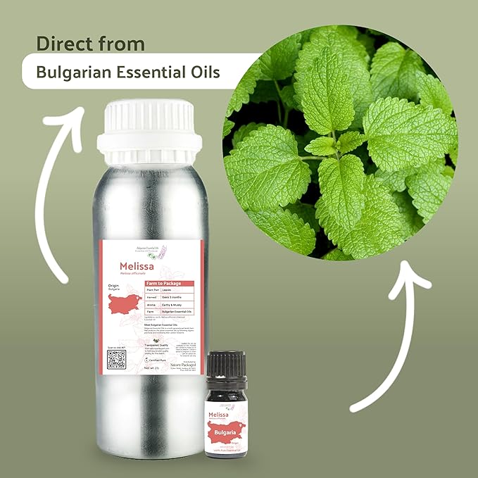 Nature Packaged Melissa Essential Oil - Direct from Bulgarian Sustainable Farms - Steam Distilled - Aceite Toronjil for Aromatherapy, Massage, Diffuser, DIY Candle and Soap Making - 8oz