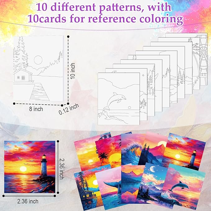 Ctosree Ctosree 72 Pcs Natural Scenery Paint and Sip Kit for Adults 8'' x 10'' Pre Drawn Canvas for Painting DIY Pre Printed Canvas for Party Favor Afro Acrylic Painting Kit Wood Easel Brushes Bulk