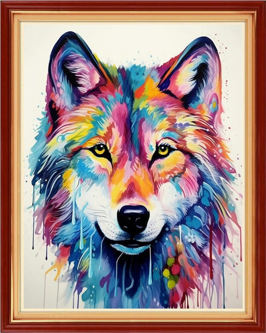 Dooxvey Cross Stitch Kits for Adults Stamped Full Range of Embroidery Starter Kits for Beginners 11CT Printed Cross Stitch Patterns Needlepoint Kits Stamped Crossstitching-Rainbow Wolf 16x20 inch