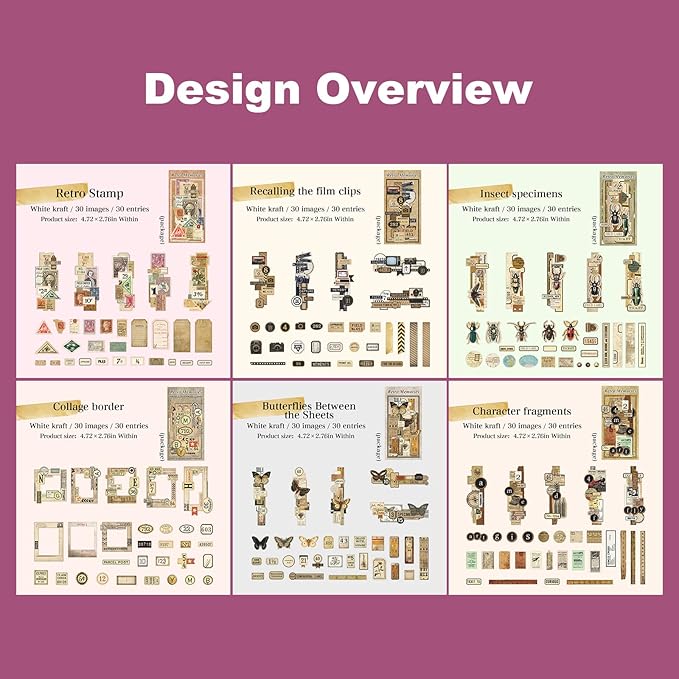 AuriicLeaf Retro Memories Vintage Scrapbook Stickers - 180pcs Aesthetic White Kraft Paper Ephemera Self-Adhesive Die-Cut Designs for Journaling Collage DIY Crafts
