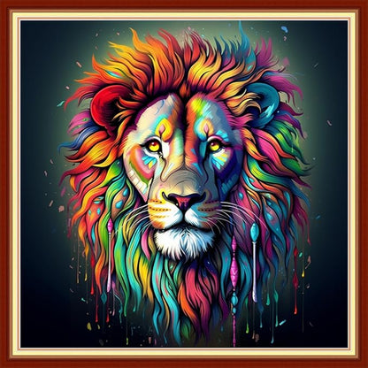Foxdiviy Stamped Cross Stitch Kits Full Range of Embroidery Needlework Starter Kits for Beginners Adults 11CT Embroidery Patterns Art Crafts DIY Needlepoint Kits-Colorful Lion 18x18 inch
