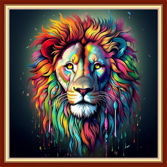 Foxdiviy Stamped Cross Stitch Kits Full Range of Embroidery Needlework Starter Kits for Beginners Adults 11CT Embroidery Patterns Art Crafts DIY Needlepoint Kits-Colorful Lion 18x18 inch