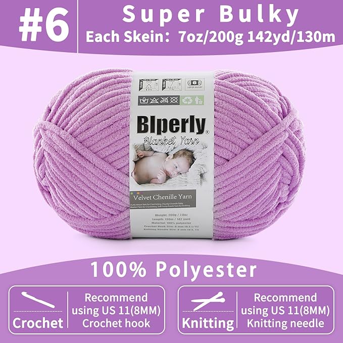 6 Super Bulky Velvet Chenille Yarn for Crocheting - 1 Skein of 200g/7 oz - Ultra Soft Heavy Weight Chunky Knitting Yarn for Baby Blankets, Amigurumi, Home Decor（Milky White，1 Skein）