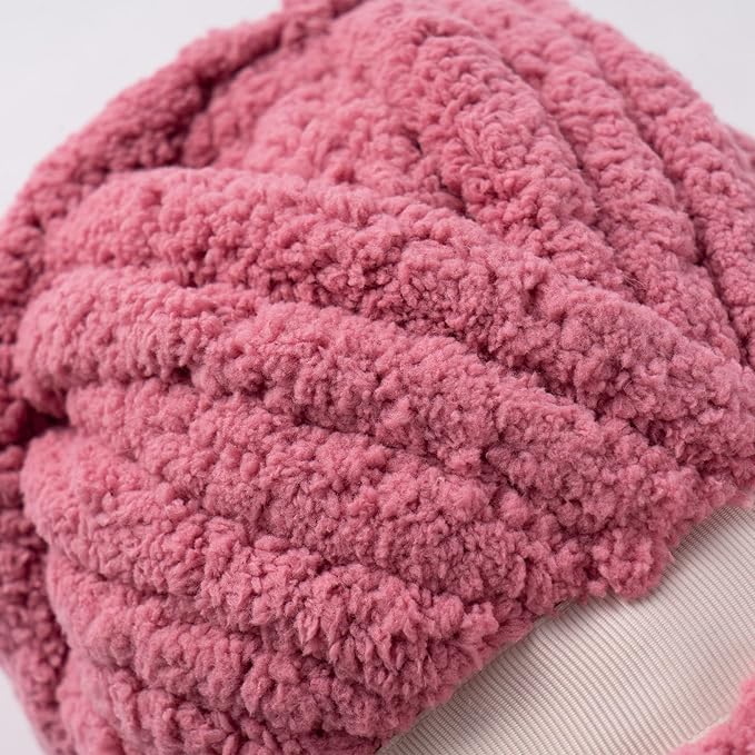 Rose Red Jumbo Chunky Chenille Yarn for Crocheting, Thick Plush Yarn for Hand Knitting Blankets, Super Soft Bulky Yarn for DIY Projects, 2 Jumbo Pack