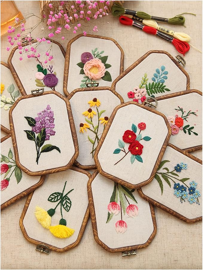 Maydear 3 Pack Embroidery Starter Kit with Pattern, Stamped Cross Stitch Kits for Beginners Adults with Embroidery Hoop and Instructions, Hand Embroidery Kit (B Set Embroidery Starter Kit)