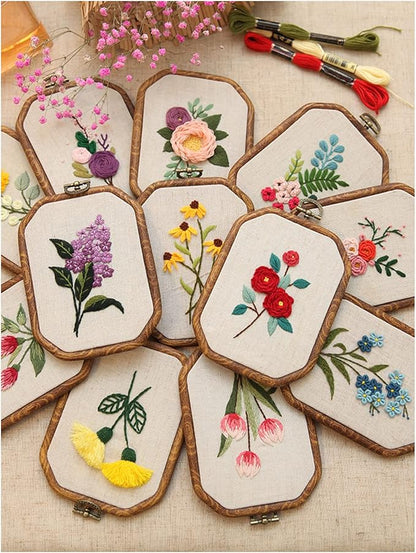 Maydear 3 Pack Embroidery Starter Kit with Pattern, Stamped Cross Stitch Kits for Beginners Adults with Embroidery Hoop and Instructions, Hand Embroidery Kit (B Set Embroidery Starter Kit)