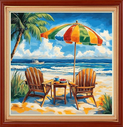 Joyhoor Stamped Cross Stitch Kits for Beginners Needlepoint Kits for Adults Embroidery Kits 11CT Counted Cross Stitch Kits Printed Embroidery Pattern-Seaside Beach 18x18 inch