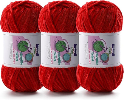 3 Skeins Soft Fluffy Velvet Yarn, Chenille Chunky Yarn for Hand Knitting and Crocheting DIY Craft, Amigurumi Crochet Yarn（3×196.8yds, 3×3.5oz） (Big Red)