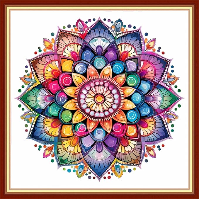 Redxing Stamped Cross Stitch Kits Embroidery kit for Beginners Adults Full Range of Embroidery Patterns Starter Kits DIY Printed Cross Stitch Kits Needlepoint Kits 11CT-Magic Mandala 18x18 inch