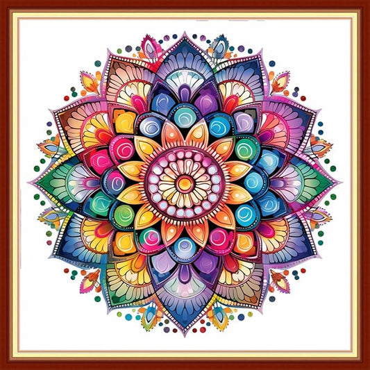Redxing Stamped Cross Stitch Kits Embroidery kit for Beginners Adults Full Range of Embroidery Patterns Starter Kits DIY Printed Cross Stitch Kits Needlepoint Kits 11CT-Magic Mandala 18x18 inch