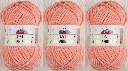3 Skein/Pack Himalaya Dolphin Baby Chenille Yarn, Each Ball 100 gr (3.5 oz), 120 m (132 Yards), 100% Polyester, Super Bulky Baby Blanket Velvet Amigurumi Yarn, 80323 - Salmon