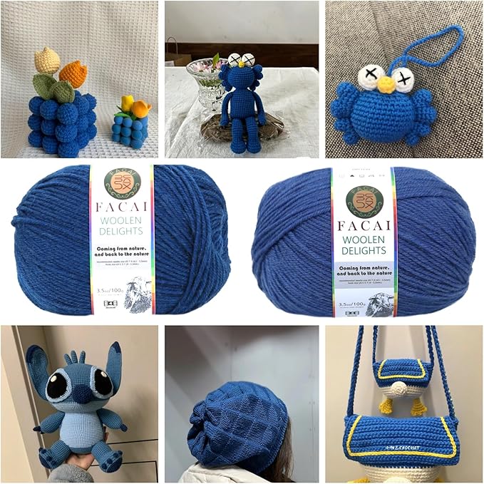 Facai Blend Merino Wool Yarn for Knitting - Worsted Weight,197yds (3.5oz) Ball, Ideal for Sweaters, Scarves, and Accessories (3, Dark Blue)