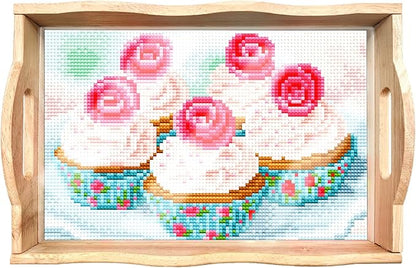 DIY Art Painting Wooden Tray Kit, Food Tray with Handle Diamond Painted Table Decoration Tray, for Breakfast, Bar Dinner Table Diamond Dots Gem Painting Art Set for Beginners (#31-Cake)