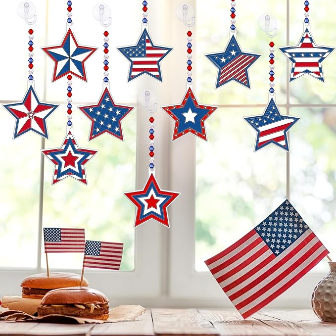WinnerWhy 30 Sets Star Suncatchers Window Art Kits, Independence Day DIY Sun Catchers Bulk Crafts Paint Your Own Window Ornaments for Adult Home Birthday Activity Party Decor