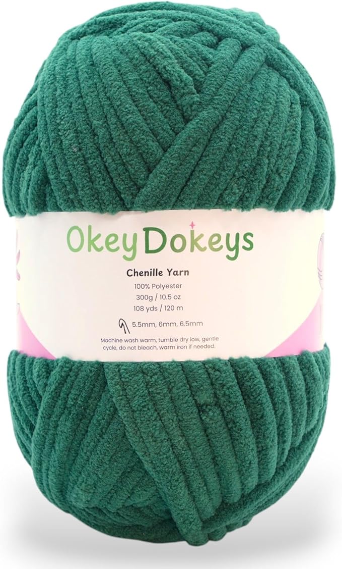Okey Dokeys 300g Jumbo Velvet Chenille Yarn 7 Jumbo – Plush, No-Fray, Durable Plushies, Posh Soft Crochet Projects Beginner Friendly (130 yds) (Deep Forest Green (117), 1 Pack (17.90/Skein))