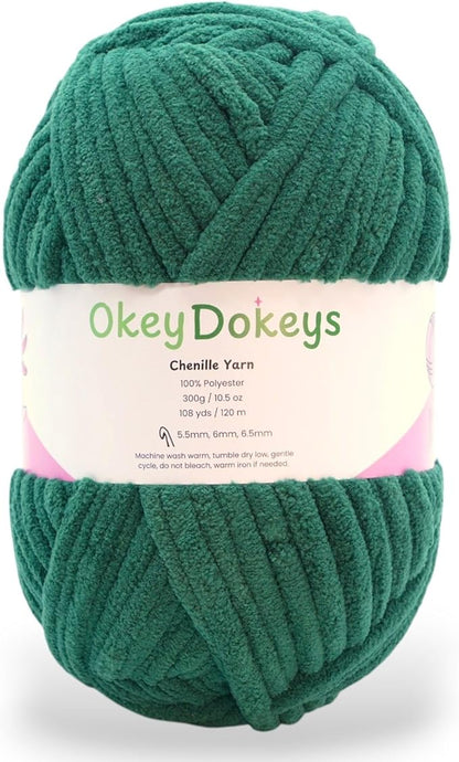 Okey Dokeys 300g Jumbo Velvet Chenille Yarn 7 Jumbo – Plush, No-Fray, Durable Plushies, Posh Soft Crochet Projects Beginner Friendly (130 yds) (Deep Forest Green (117), 1 Pack (17.90/Skein))