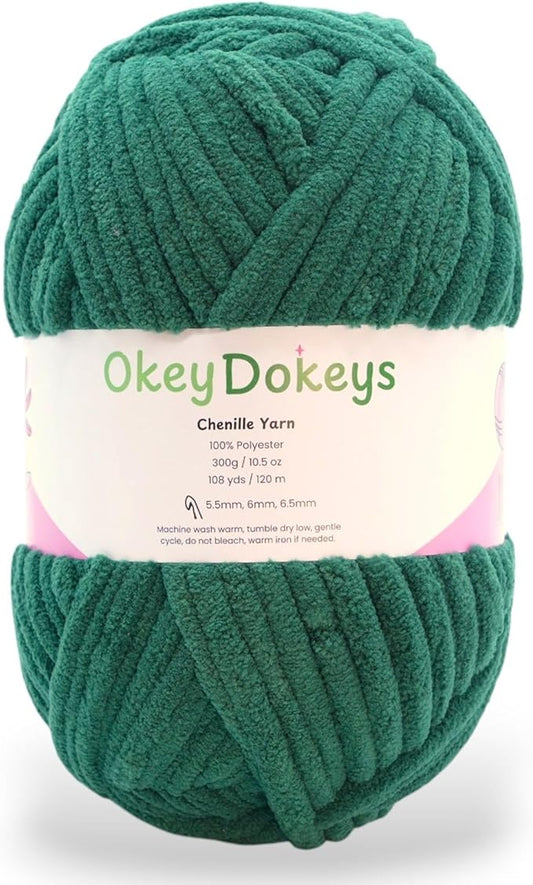 Okey Dokeys 300g Jumbo Velvet Chenille Yarn 7 Jumbo – Plush, No-Fray, Durable Plushies, Posh Soft Crochet Projects Beginner Friendly (130 yds) (Deep Forest Green (117), 1 Pack (17.90/Skein))