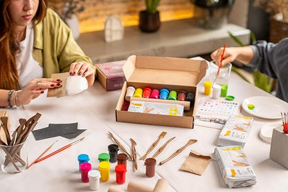 Jovi - DIY Air Dry Kit & Candles - Pottery Kit for Adults, Making Candle Holders with White Air Dry Clay + Paints, Sculpting Tools, Step-by-Step Guide and Video Tutorial, Starter Set for Beginners