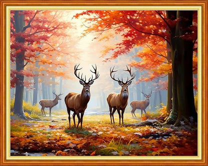 Dooxvey Adults Cross Stitch Kit - Late Autumn Elk 16x20 inch Pattern
