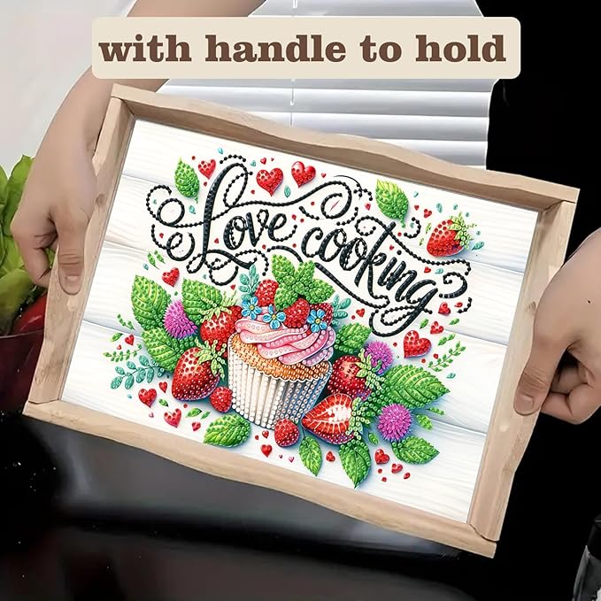 SHLUHA Diamond Art Kits for Adults Diamond Painting Wooden Serving Trays with Handle Food Tray for Party Breakfast Home Decor Gift