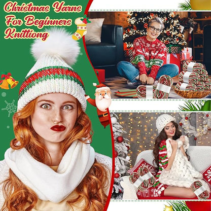 Timgle 3 Pcs Skeins Christmas Yarn for Crocheting 186 Yard Christmas Glitter Yarn Soft Each 100g/ 3.53 oz Knitting Crocheting Gift Craft Project Assorted Starter (Mixcolor Red Green White)